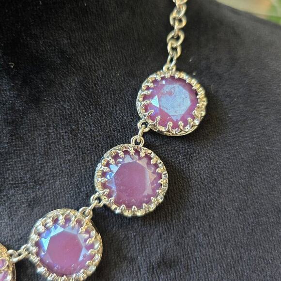 Women Pink Shiny Crystal Statement Silver Tone Chain Necklace with Lobster Clasp - Picture 2 of 6